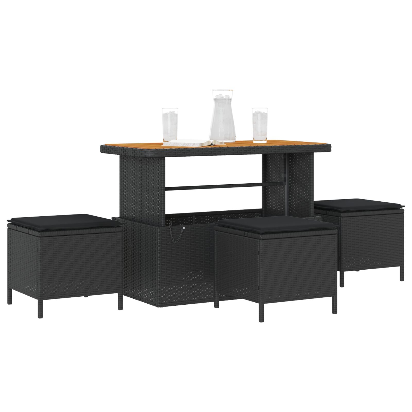 4-Piece Garden Dining Set with Black Polyrattan and Acacia Cushions V0230 Vetonek