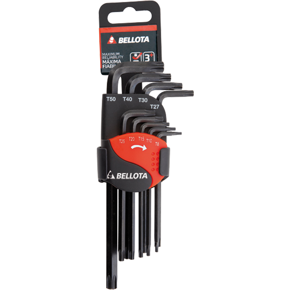 Juego de 9 llaves Torx inviolables Bellota 6459-9TIP en clip