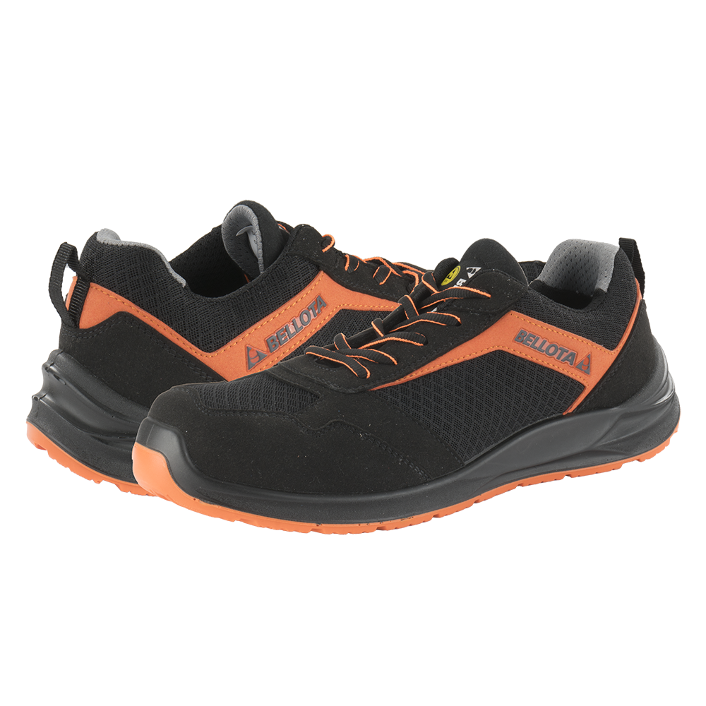 Zapatilla de seguridad Bellota Flex Nitro S1P en negro con detalles naranja