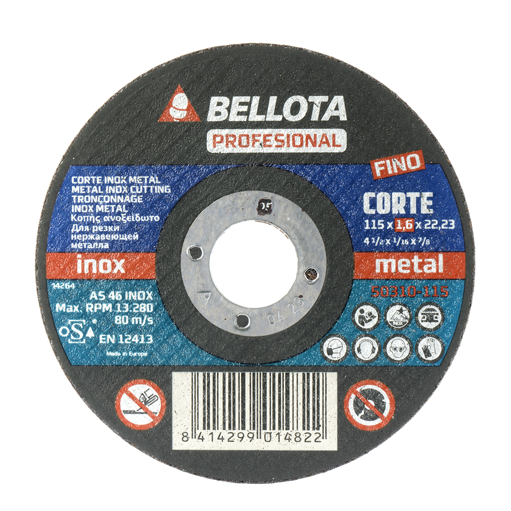 Disco abrasivo de corte fino Bellota 50310 para inox y metal, vista principal