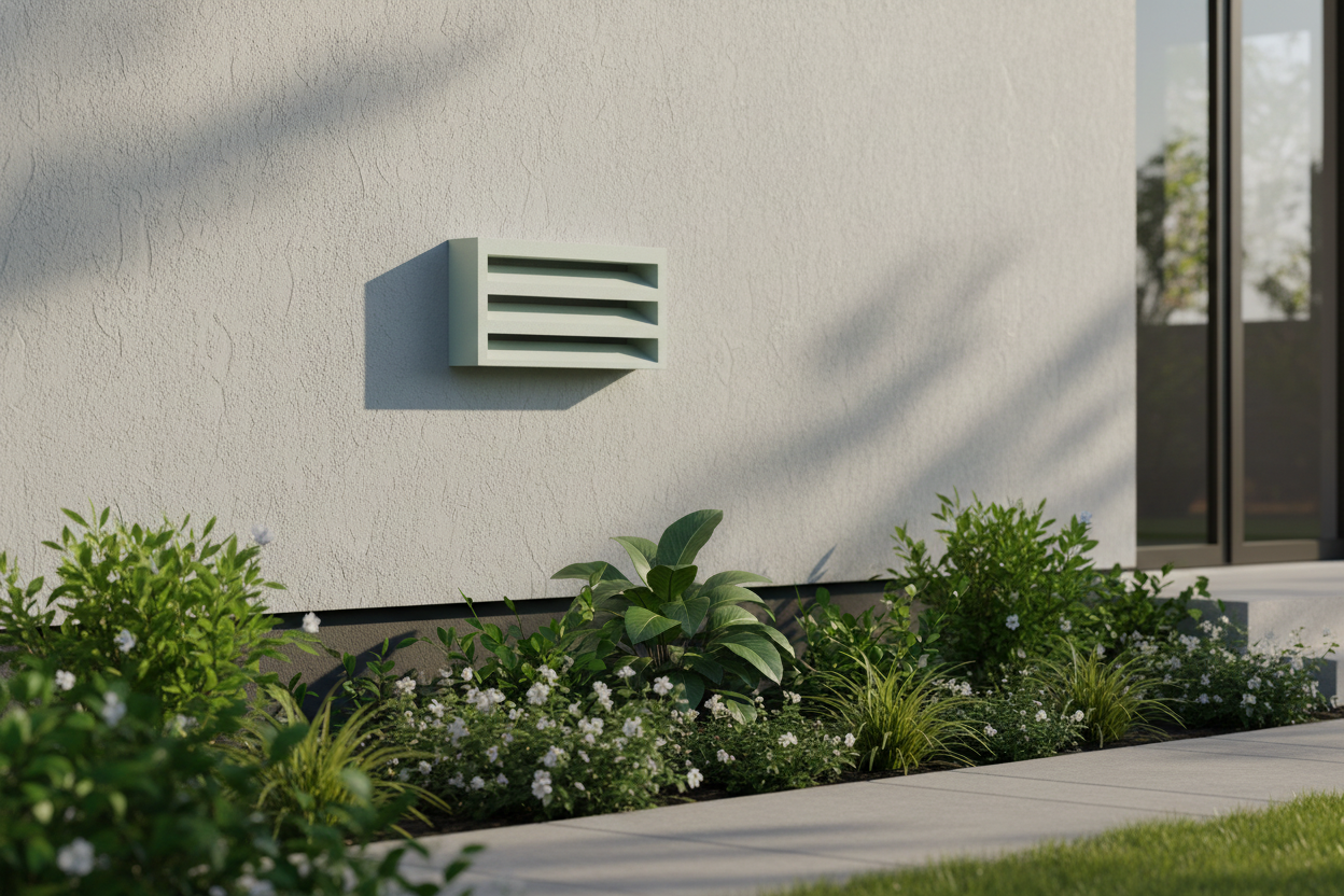 Persiana de ventilación de hormigón instalada en el muro exterior de una vivienda unifamiliar moderna - Vetonek