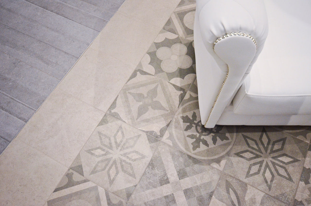 Ambiente con suelo efecto cemento Rieti 30x30 - Vetonek