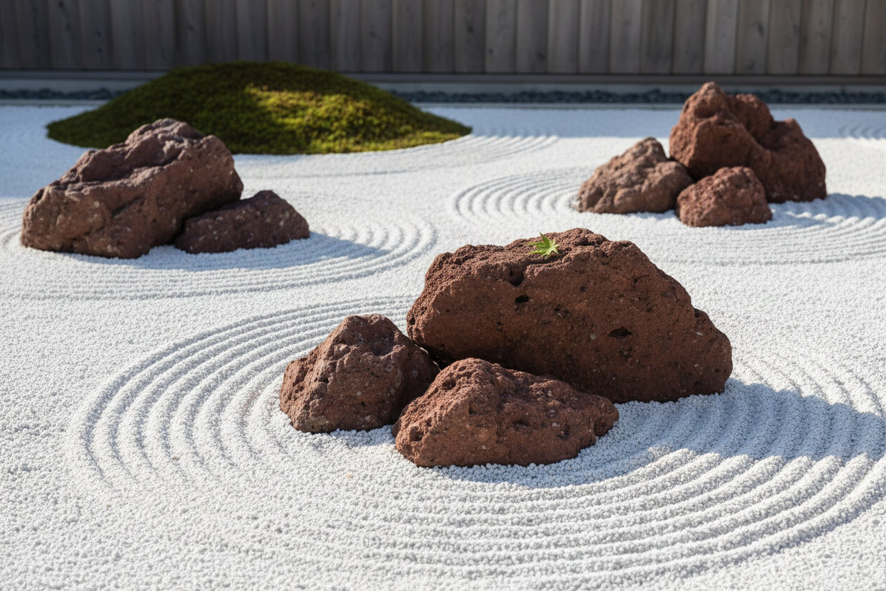 Rocas  volcanicas rojas jardin japones