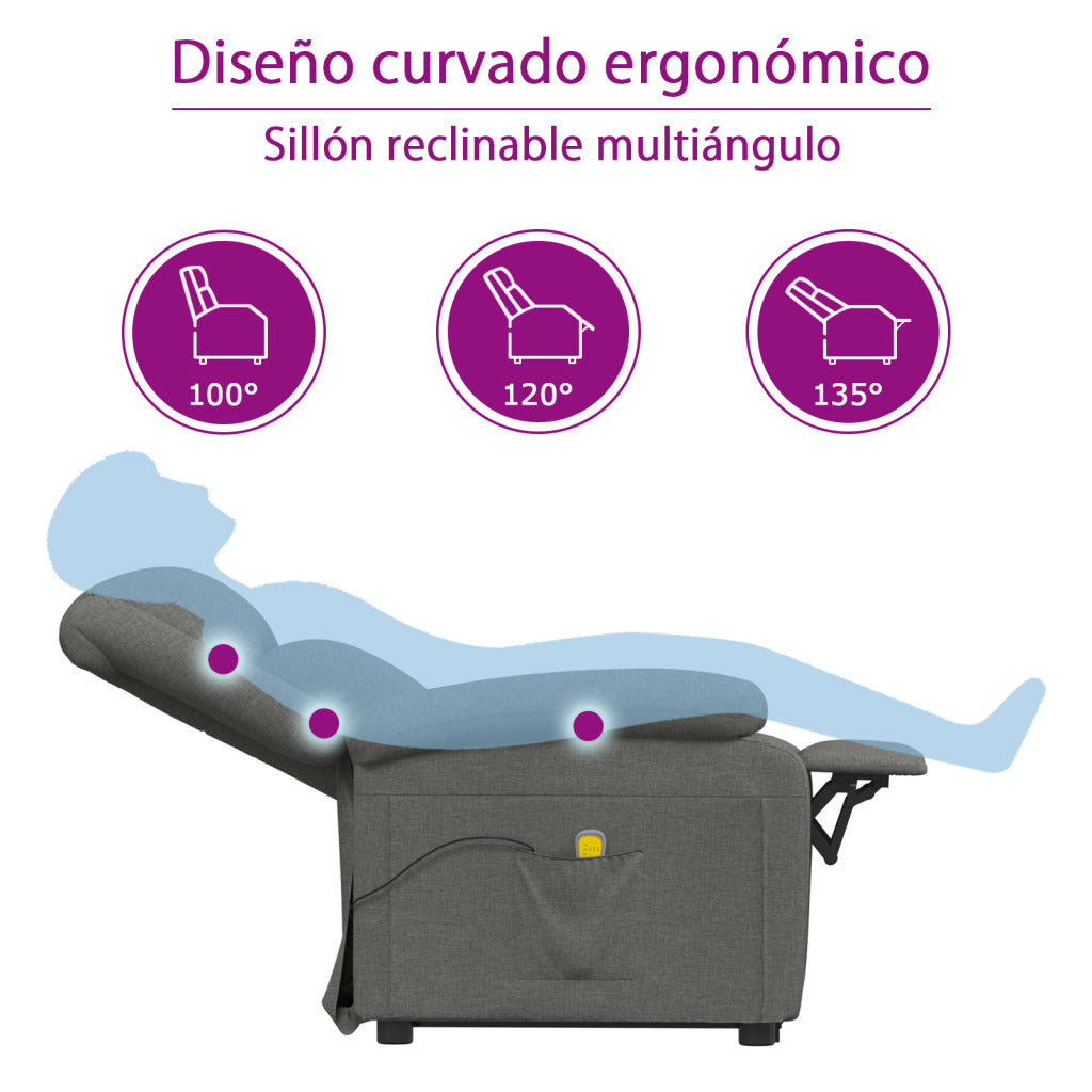 Sillón de masaje reclinable de tela crema vidaXL