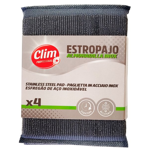Estropajos Almohadilla de Acero Inoxidable Clim Profesional - Pack 4 uds Vetonek