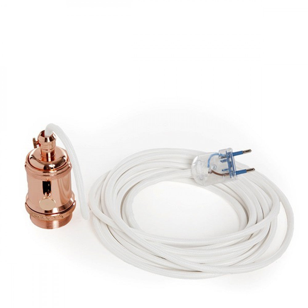 Pendel E27 Cable 5000mm Blanco 3 X 0,75 Portalámparas Interruptor Rotativo Cobre - Jaula - Enchufe — Vetonek (4)
