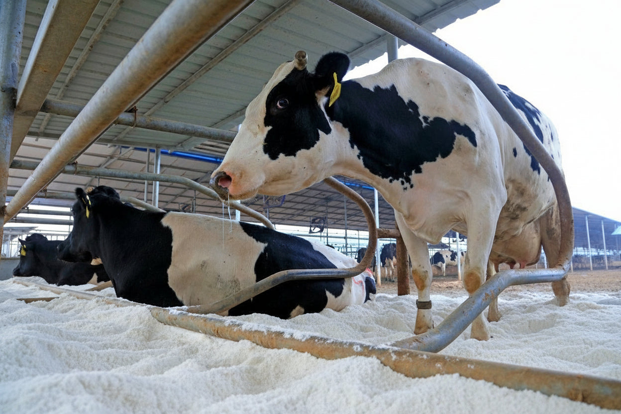 Cama para carbonato de cálcio e casca de arroz