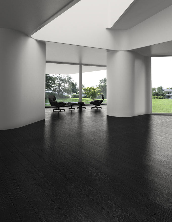 Ambiente con suelo efecto madera Trento Negro - Vetonek