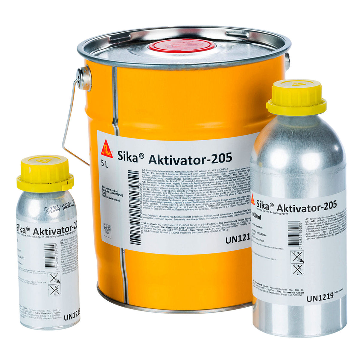 Bote de Sika® Aktivator-205 de Sika, promotor de adherencia para preparar sustratos no porosos antes de sellar - Vetonek