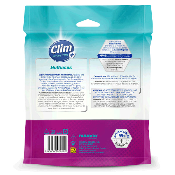 Bayeta Multiusos 100% Microfibra Clim Antibacterial - Caja 8 uds Vetonek