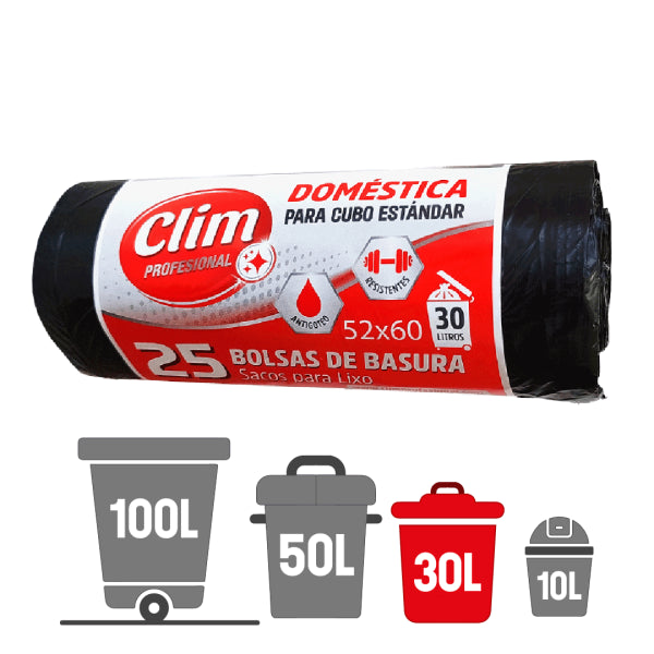 Bolsas de Basura Doméstica Antigoteo 30L - Rollo 25 Uds Vetonek