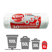 Sacos de Lixo Branco 10L Clim Profissional com Autovedação - Rolo de 30 Unidades Vetonek