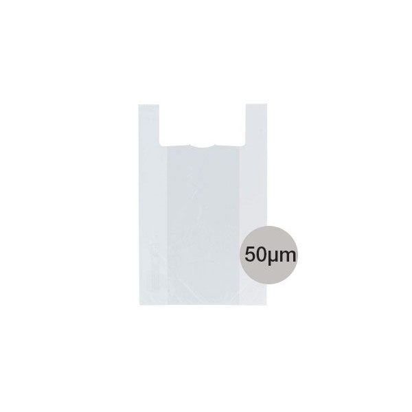 Bolsas camiseta Maxi blancas con asas - 50 micras - Pack 1 kg Vetonek