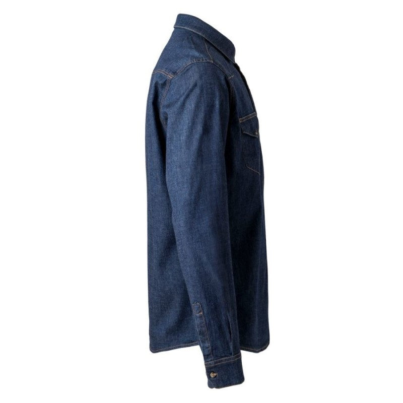 Detalle de tapeta y botonadura de la camisa denim Velilla 405006S - Vetonek