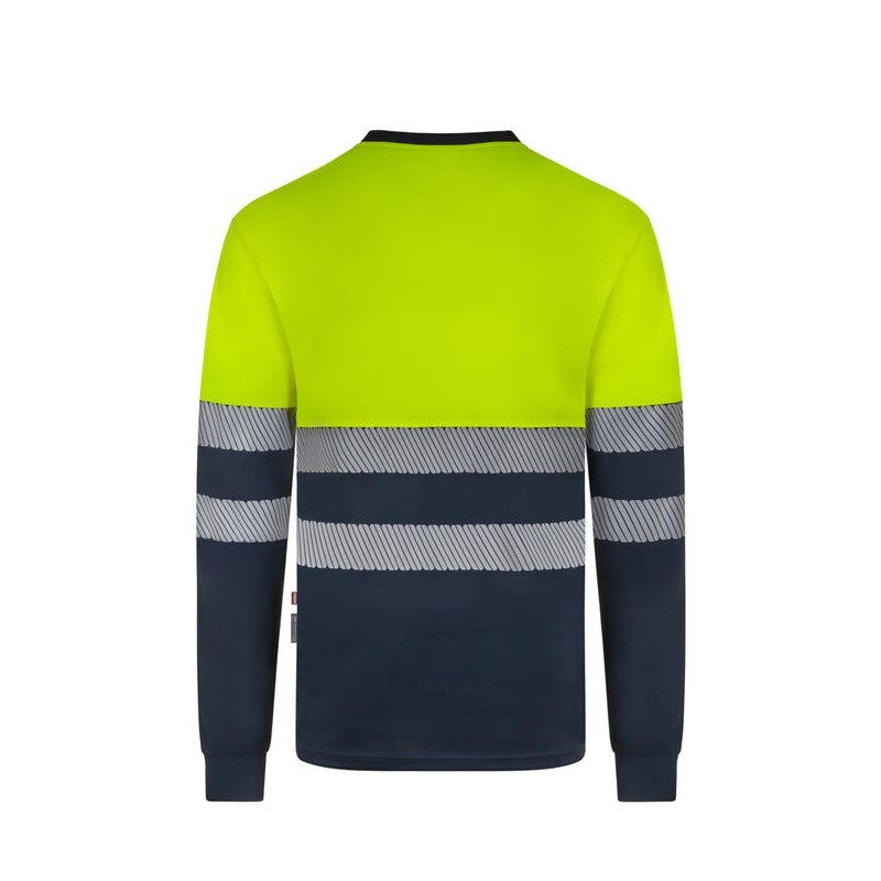 Camiseta reciclada bicolor manga larga Velilla 305635 en azul navy y amarillo flúor - Vetonek