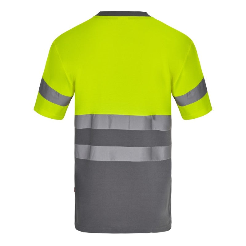 Camiseta de algodón bicolor Velilla 305613 en azul navy y amarillo flúor - Vetonek