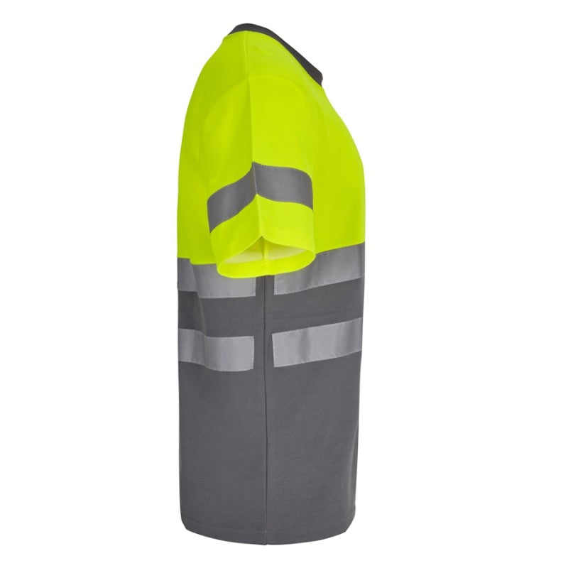Camiseta de algodón bicolor Velilla 305613 en gris y amarillo flúor - Vetonek