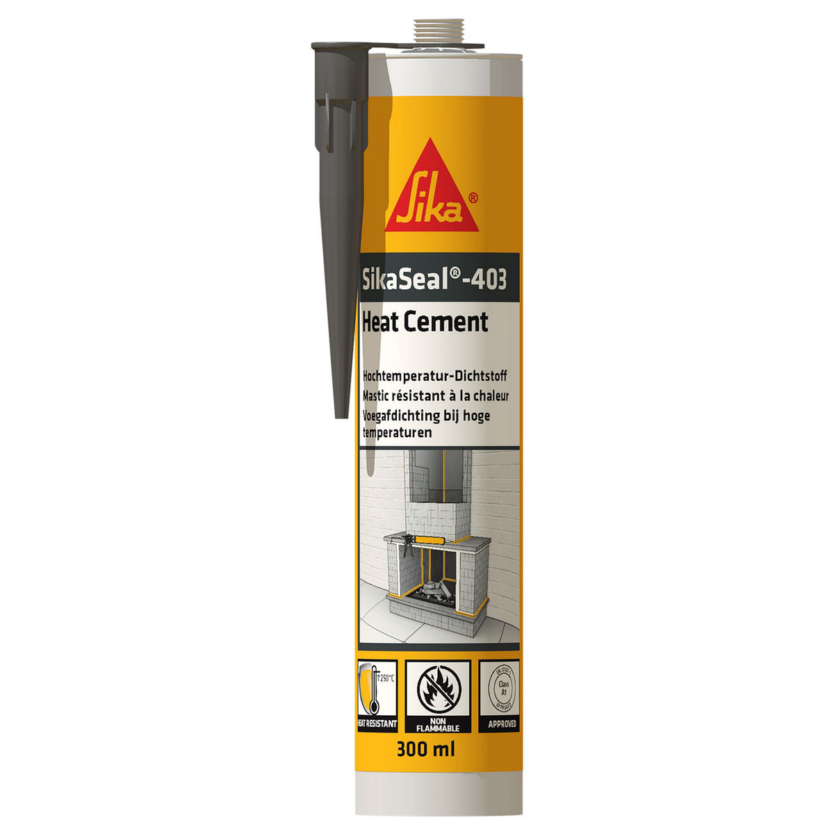 Cartucho de 300 ml de SikaSeal®-403 Heat Cement de Sika, sellador refractario negro para chimeneas, estufas y tubos de humos - Vetonek