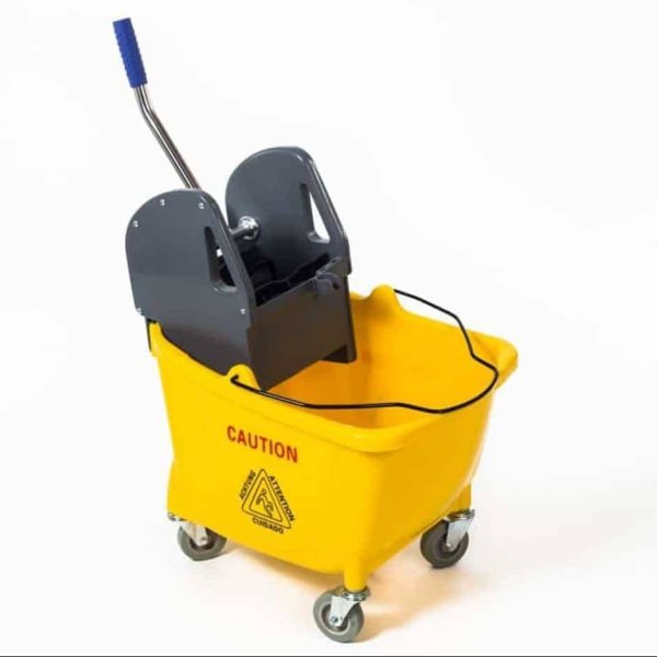 Cubo de limpieza profesional amarillo de 32 litros con ruedas y prensa Vetonek