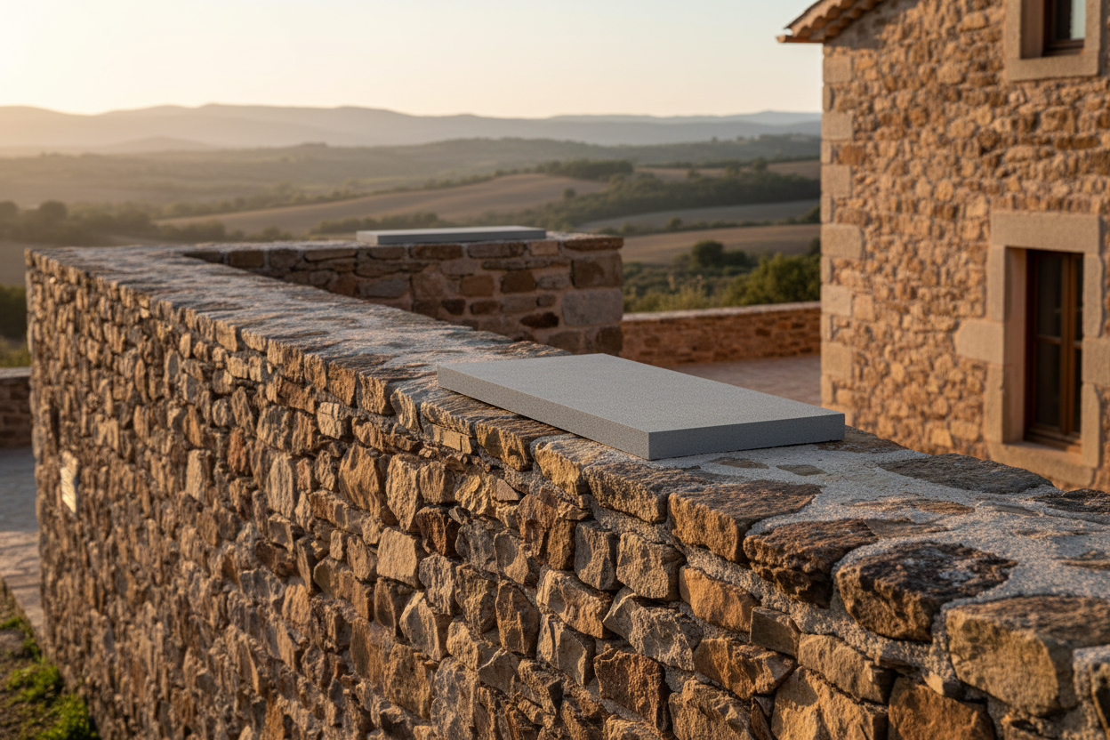 Cubremuros Duero de hormigón, en el muro de piedra de una masía rural - Vetonek