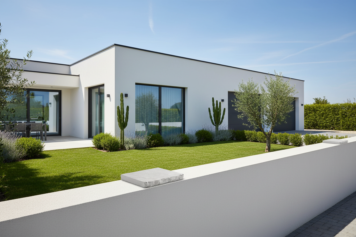 Cubremuros Duero Piedra de hormigón, en el muro de una vivienda moderna minimalista - Vetonek