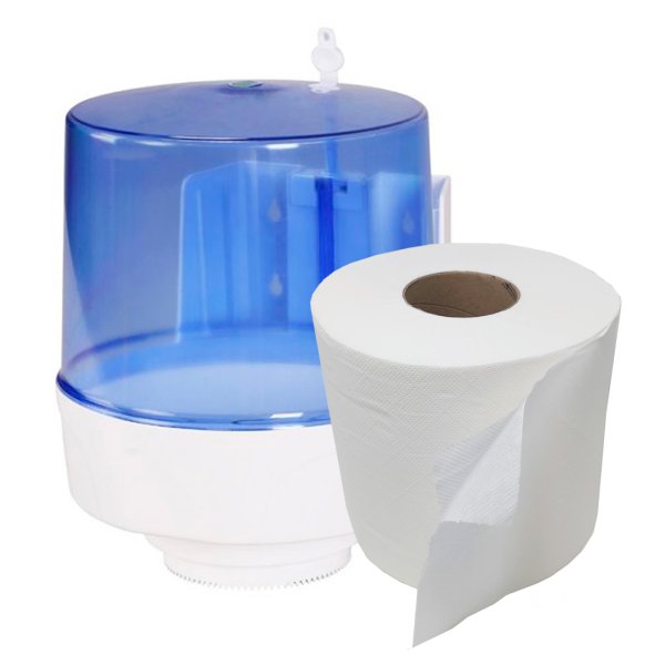 Pack dispensador de papel + rollo secamanos mecha gofrado Vetonek