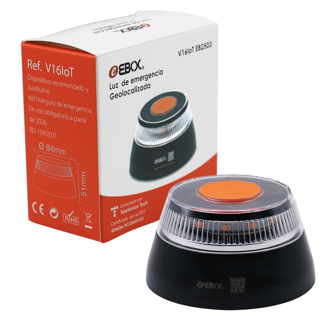 EBOX Luz Emergencia V16 Homologada DGT con Geolocalización – Baliza Conectada DGT 3.0 - Vetonek