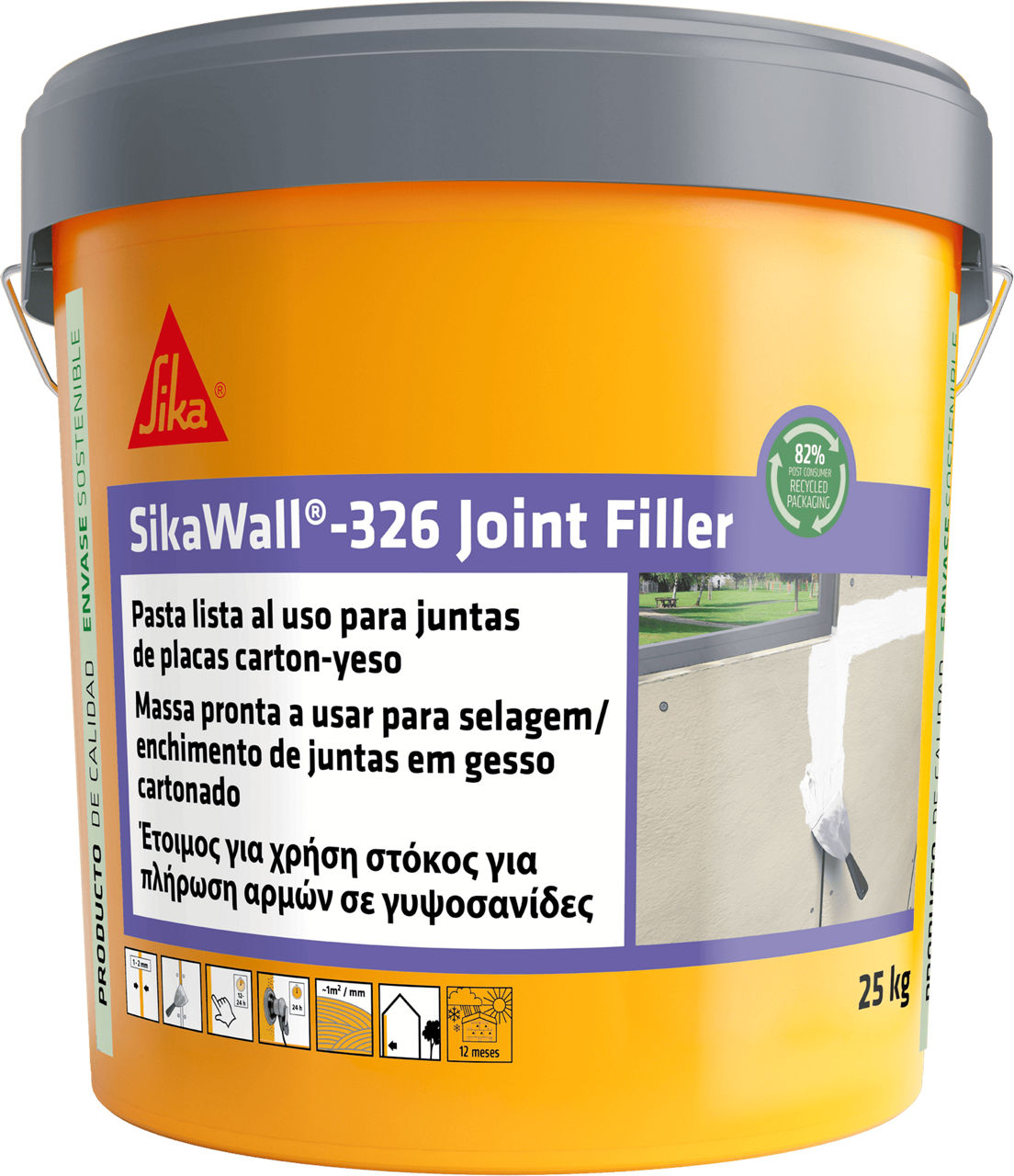 Bote de SikaWall®-326 Joint Filler de Sika, pasta de juntas lista al uso para placas de cartón-yeso - Vetonek