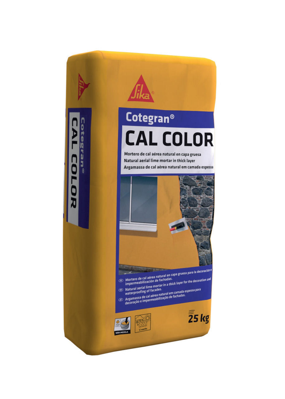 Saco de 25 kg de Cotegran Cal Color de Sika, mortero de cal aérea natural coloreado para revoco decorativo e impermeable de fachadas - Vetonek