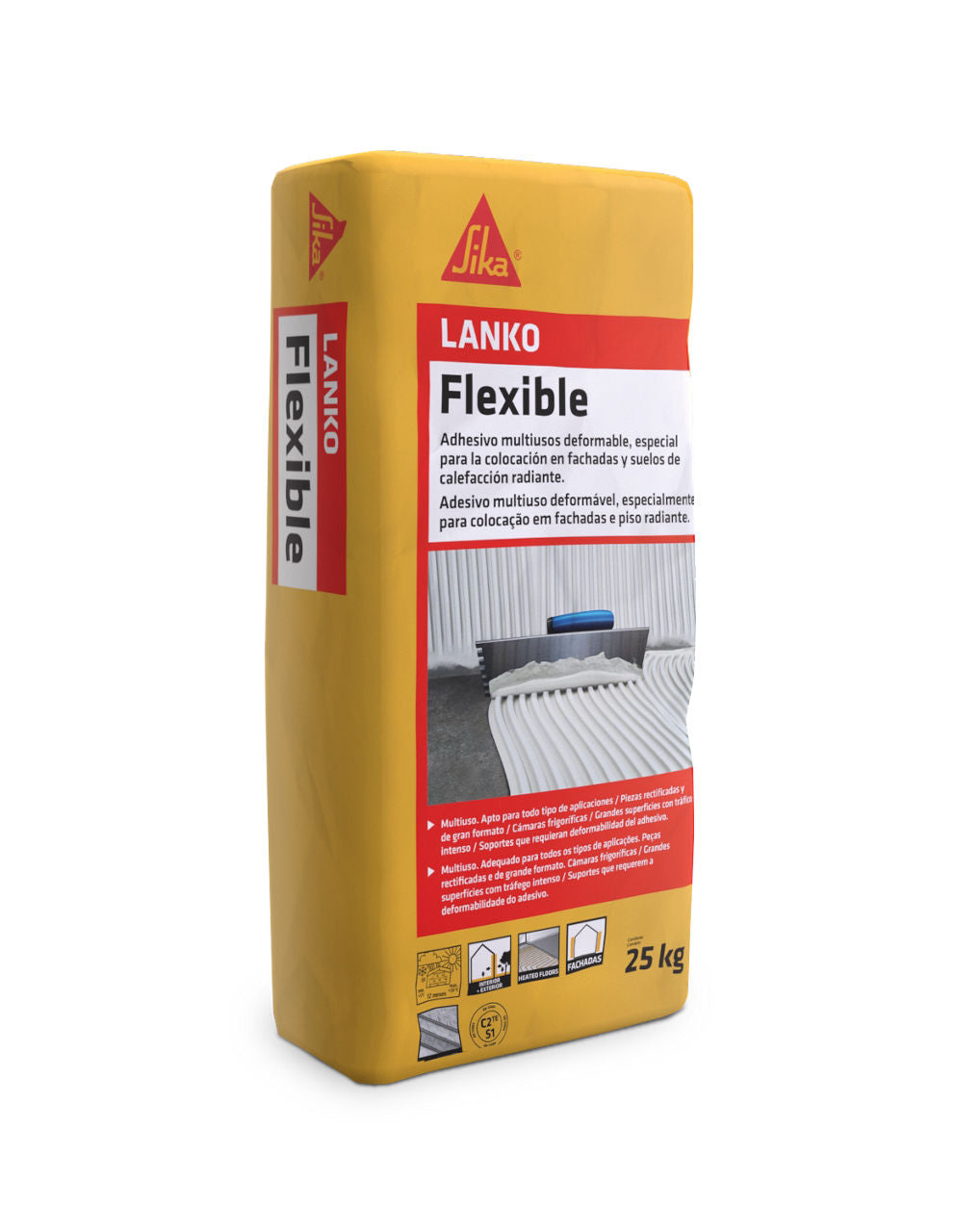 Saco de 25 kg de LANKO® Flexible de Sika, adhesivo cementoso deformable C2 TE S1 para colocar cerámica y gres en interior y exterior - Vetonek
