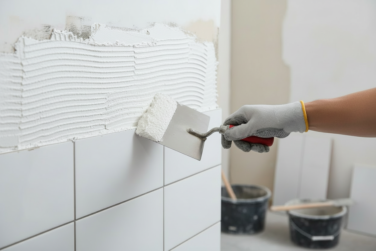 mortero facil pegar baldosa color blanco