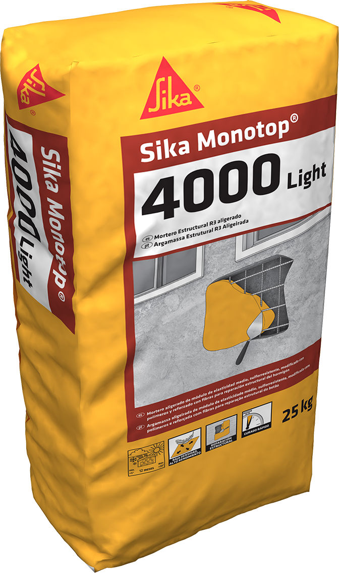 Saco de 25 kg de Sika MonoTop®-4000 Light de Sika, mortero de reparación aligerado R3 para hormigón en techos y grandes espesores - Vetonek