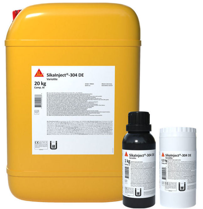 Juego de SikaInject®-304 DE de Sika, gel de inyección poliacrílico tricomponente para impermeabilización e inyección de cortina - Vetonek