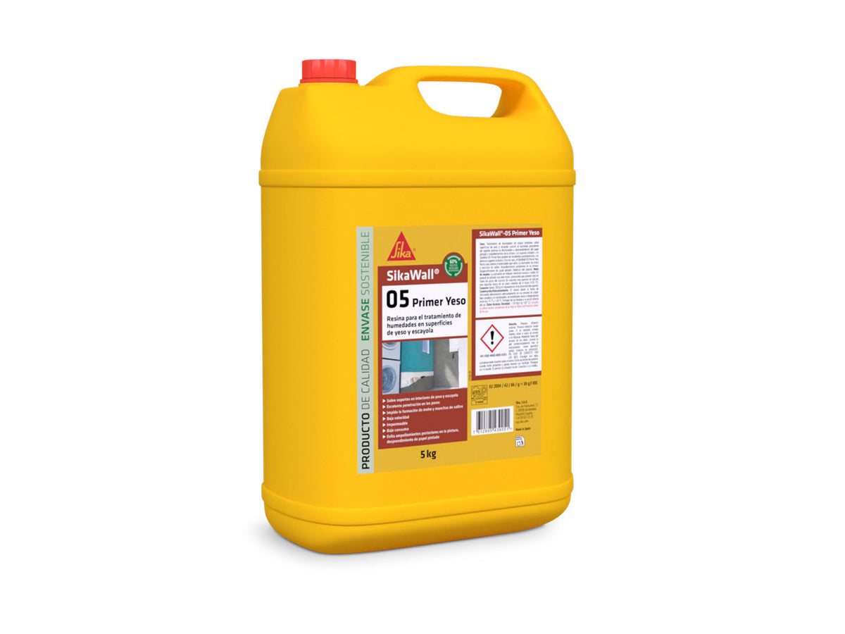 Garrafa de SikaWall®-05 Primer Yeso de Sika, imprimación acrílica que sella e impermeabiliza yeso y escayola antes de pintar - Vetonek