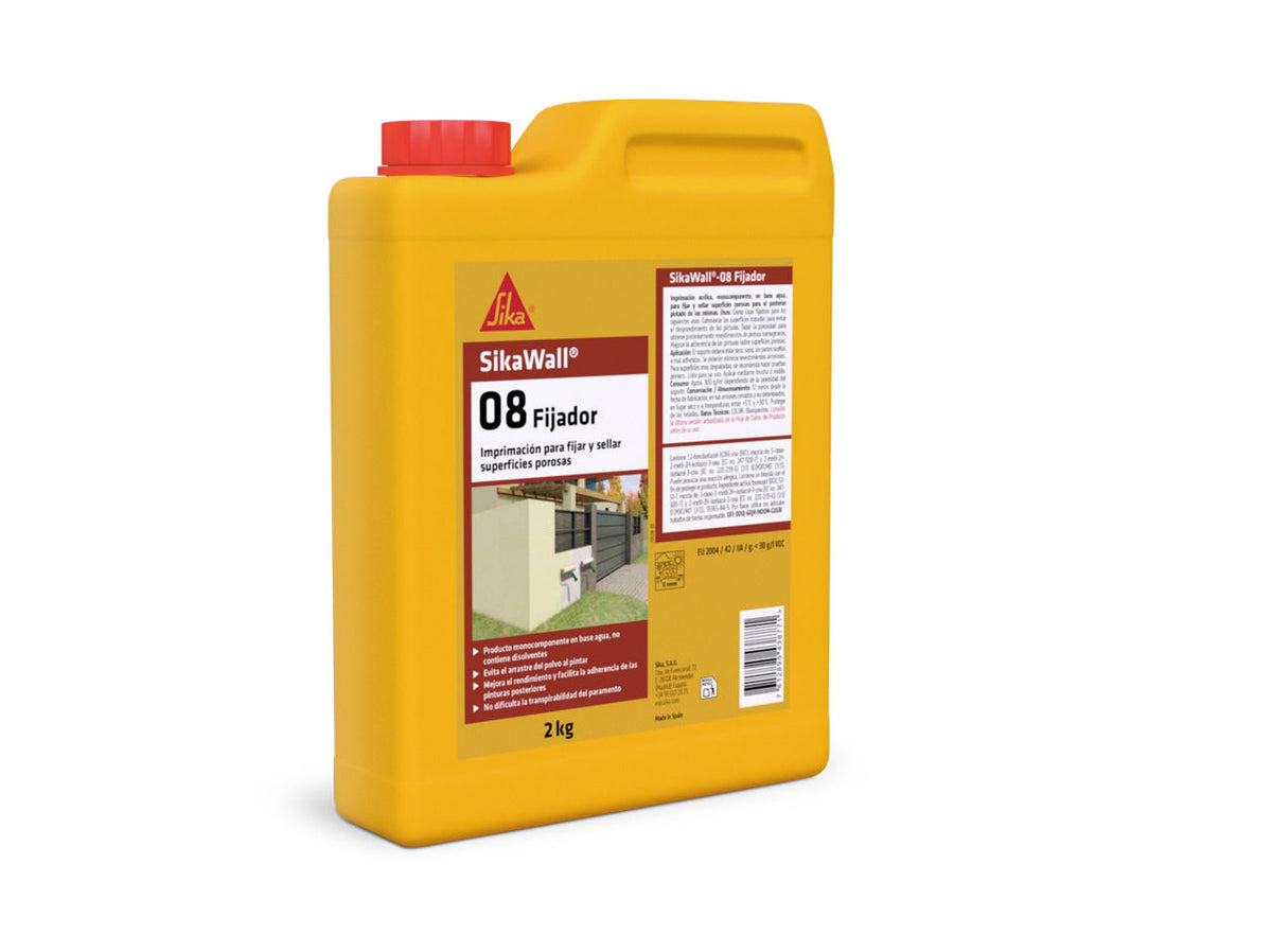 Garrafa de SikaWall®-08 Fijador de Sika, imprimación fijadora acrílica al agua que sella fondos porosos antes de pintar - Vetonek