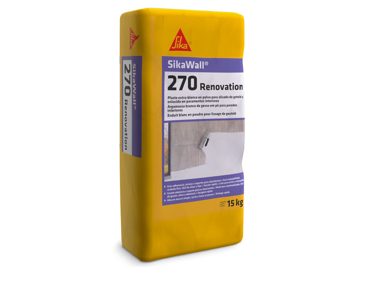 Saco de SikaWall®-270 Renovación de Sika, masilla de escayola en polvo para renovar y regularizar paredes de interior hasta 3 mm - Vetonek