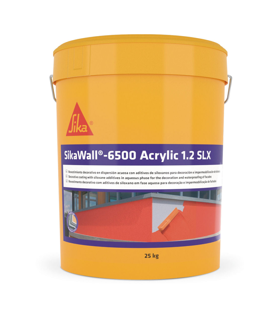 Bote de SikaWall®-6500 Acrylic 1.2 SLX de Sika, revoco acrílico decorativo de grano 1,2 mm para fachadas y SATE - Vetonek
