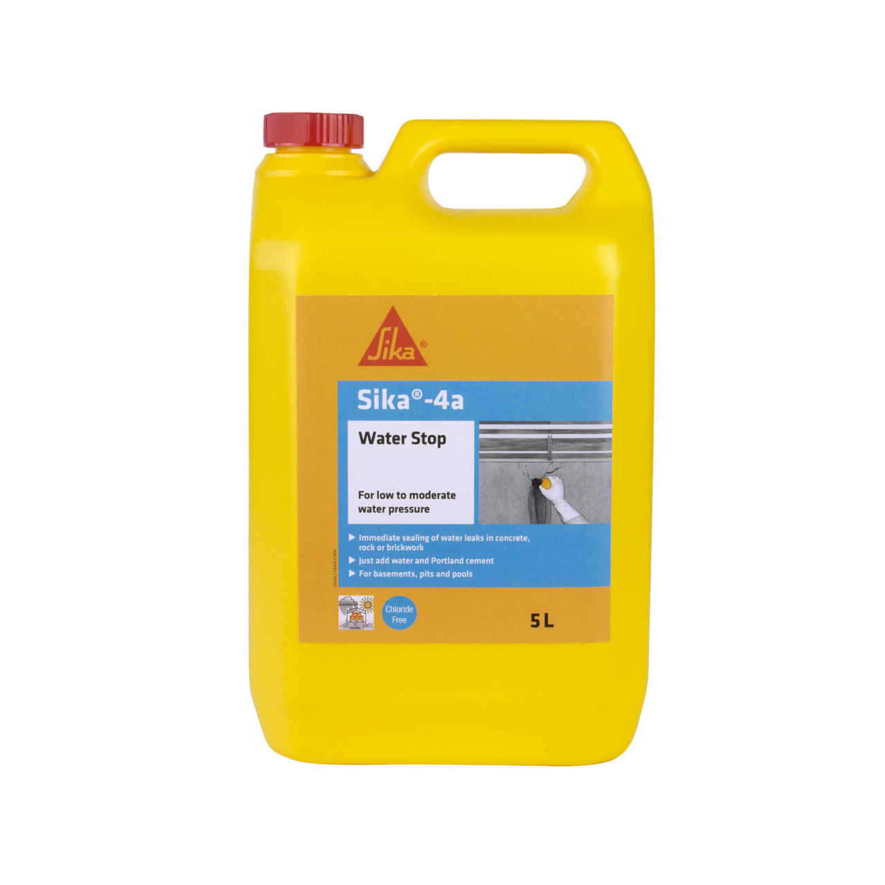 Envase de 5 kg de Sika®-4a de Sika, acelerante líquido de fraguado para cortar vías de agua - Vetonek