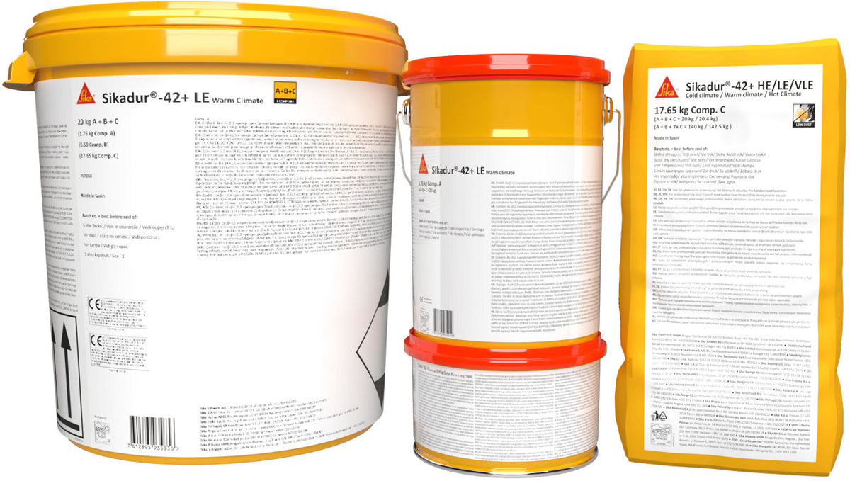 Unidad predosificada de Sikadur®-42+ LE Warm Climate de Sika, mortero epoxi de relleno para bases de máquina y placas de anclaje - Vetonek
