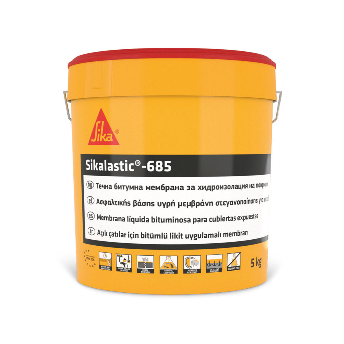Bote de Sikalastic®-685 de Sika, membrana líquida bituminosa monocomponente para impermeabilizar muros enterrados y zonas húmedas - Vetonek
