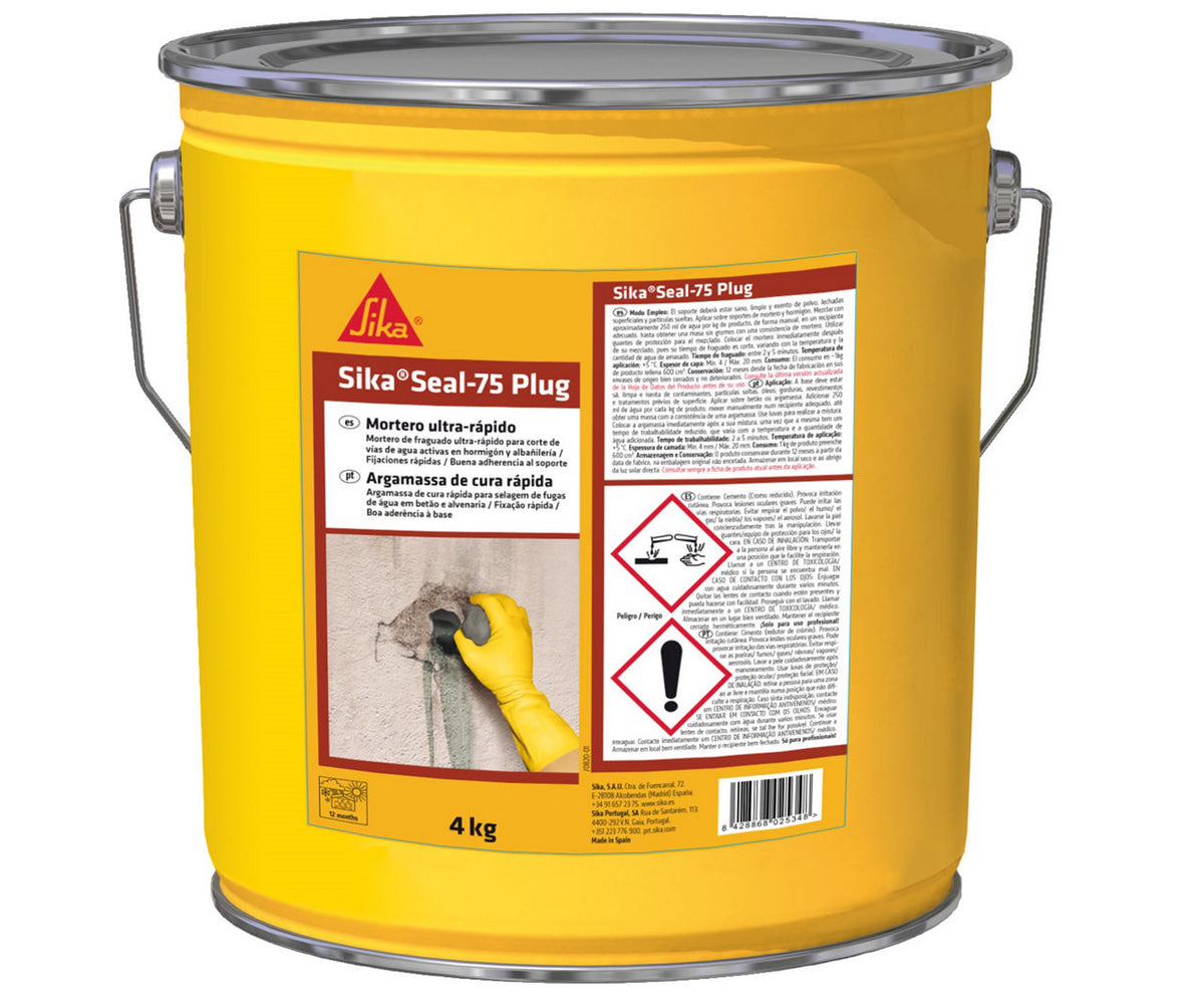 Cubo de SikaSeal®-75 Plug de Sika, mortero de obturación ultrarrápido para taponar vías de agua activas - Vetonek