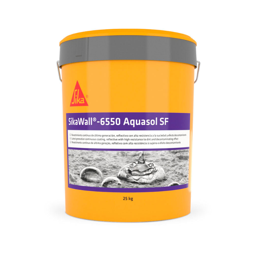 Bote de SikaWall®-6550 Aquasol SF de Sika, revestimiento acrílico fotocatalítico autolimpiable para fachadas y SATE - Vetonek