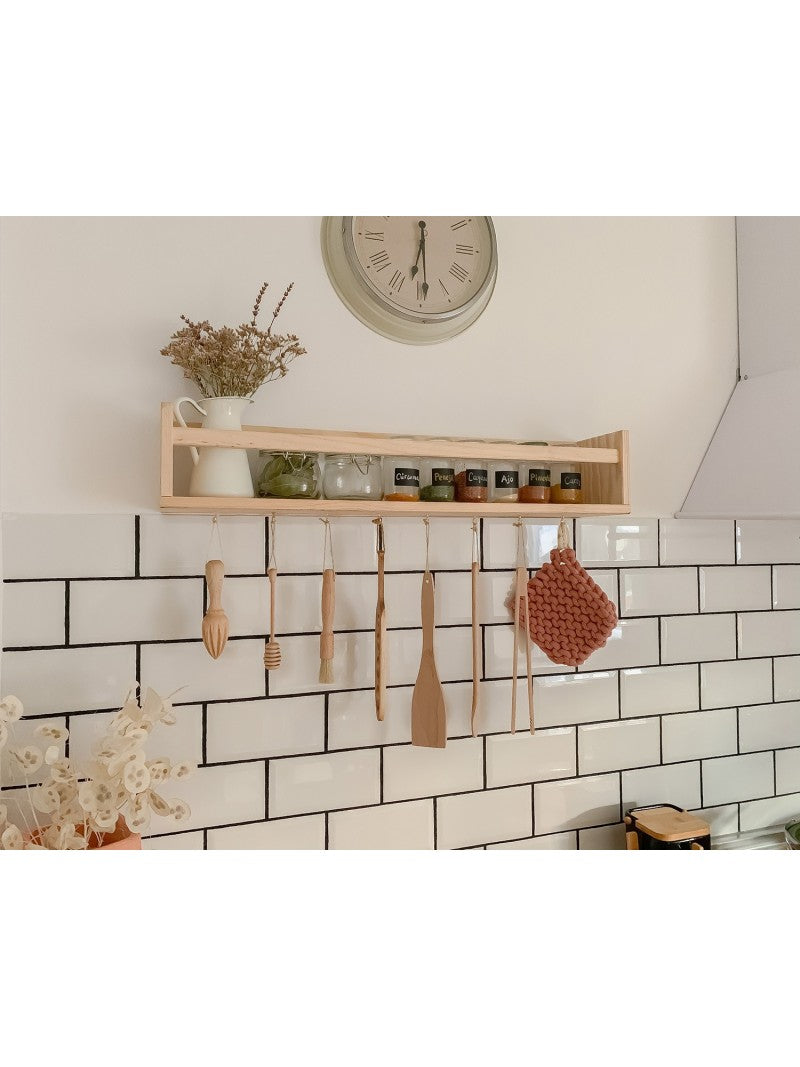 Estante para especias de madera de pino 60cm | Organiza tu cocina Astideco