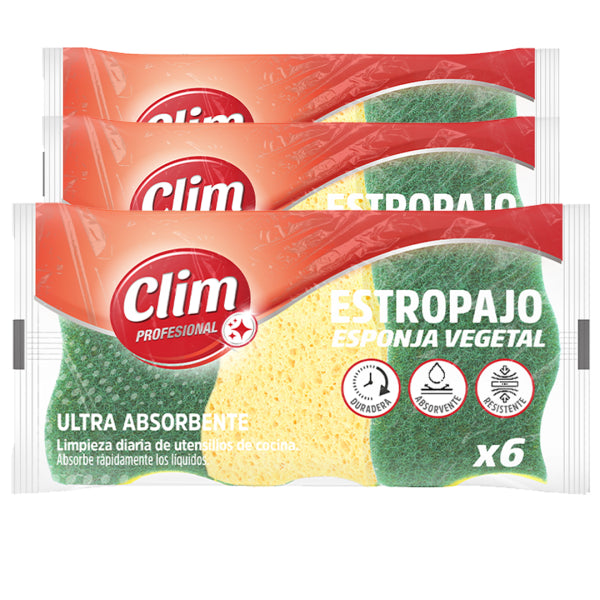Estropajo con esponja vegetal ultra absorbente Clim Profesional - Pack 18 uds Vetonek