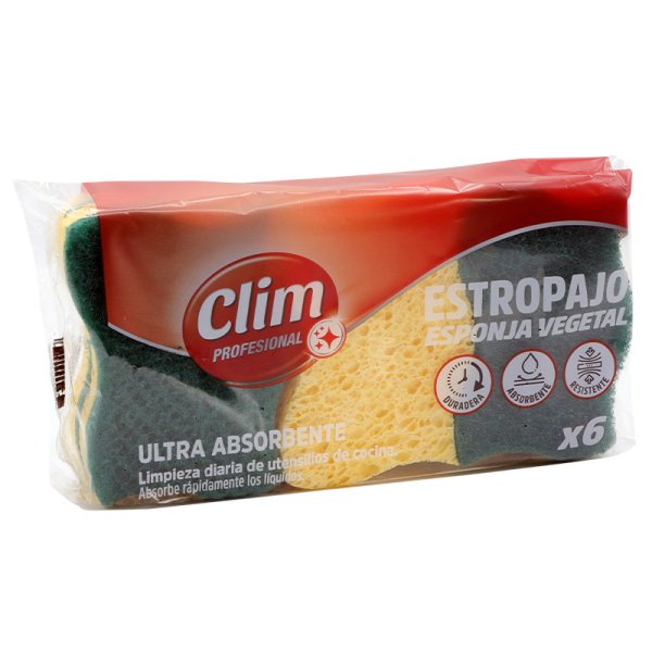 Estropajo con esponja vegetal ultra absorbente Clim Profesional - Pack 18 uds Vetonek