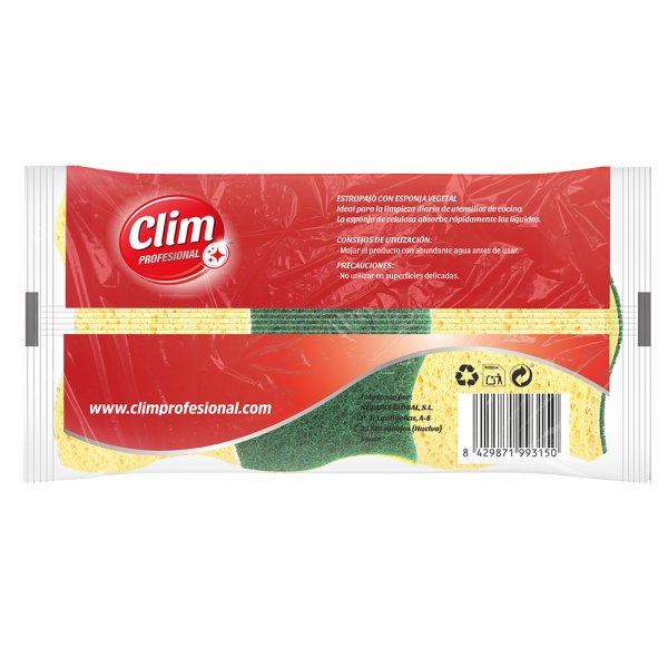 Estropajo con esponja vegetal ultra absorbente Clim Profesional - Pack 18 uds Vetonek