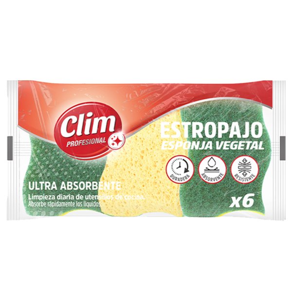 Estropajo con esponja vegetal ultra absorbente Clim Profesional - Pack 18 uds Vetonek