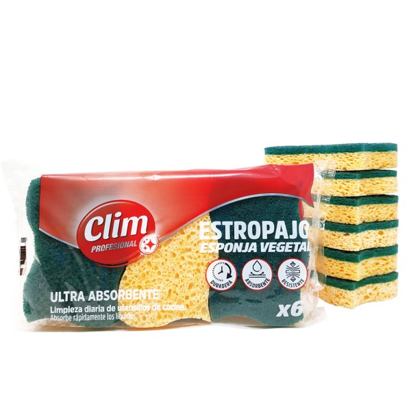 Estropajo con esponja vegetal ultra absorbente Clim Profesional - Pack 18 uds Vetonek