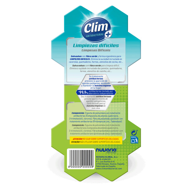 Estropajo salvauñas Clim Antibacterial - 16 uds (8 uds + 8 gratis) Vetonek