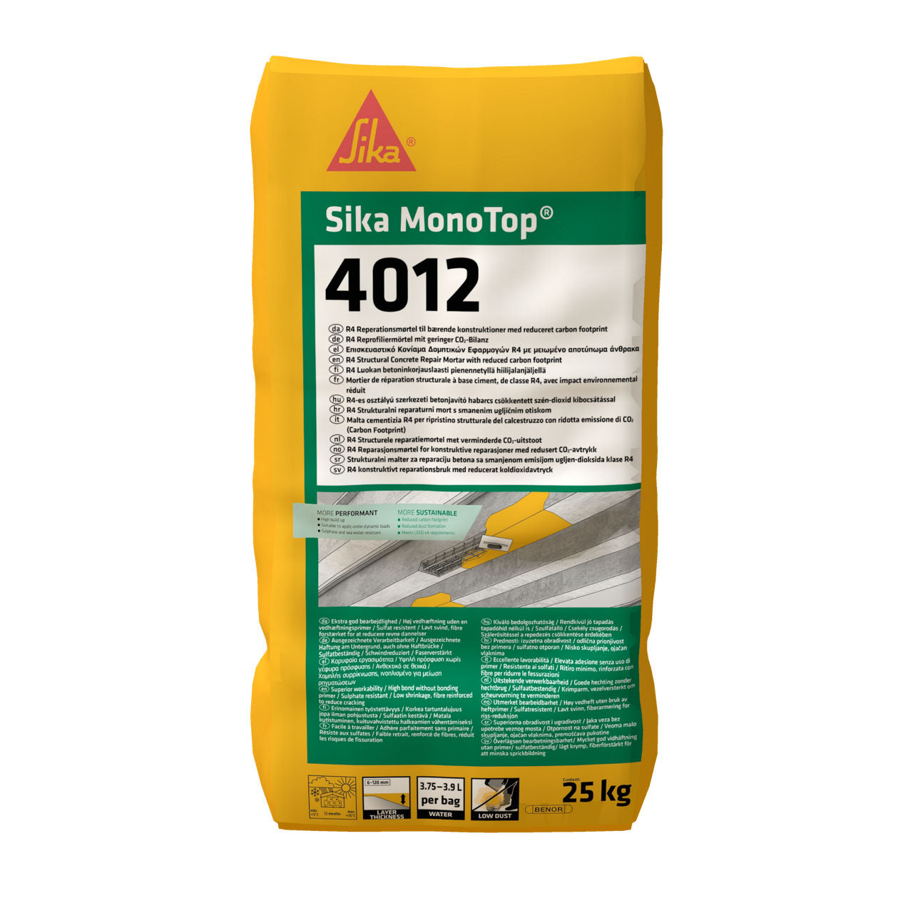 Saco de 25 kg de Sika MonoTop®-4012 ES de Sika, mortero de reparación estructural R4 con materiales reciclados para hormigón - Vetonek